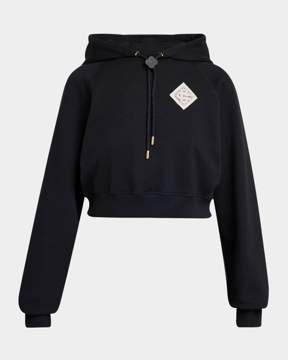 Embellished Logo Patch Crop Hoodie